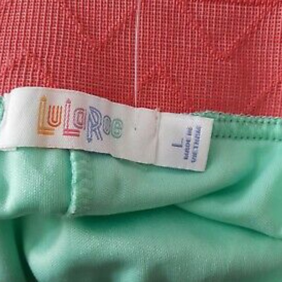 BNWT LuLaRoe Lola Skirt Womens Size L Mint Green With Pink Waistband A-Line - Picture 3 of 4